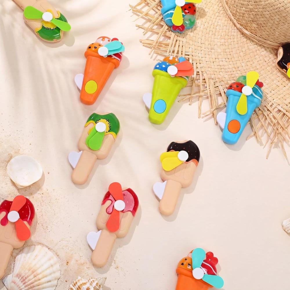 3-20 Pcs Ice Cream Shaped Handheld Manual Fans Summer Cooling Birthday Pool Party Classroom End Year Reward Treat Bag Supplies