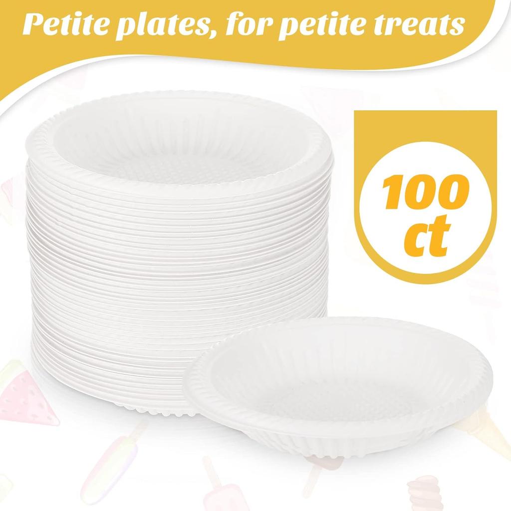 Bokon 100 Count 4 Inch Small Paper Plates Heavy Duty Round Paper Starch Disposable Plates Mini Party Plates Bulk for Dessert, Cake, Appetizer, Dinner