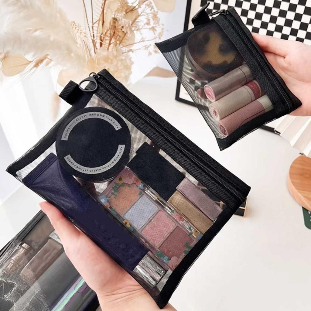 Nylon Schwarz Netz Waschbeutel Tragbare Aufbewahrungstasche Lippenstift Make-up Organizer Einfache Reise-Make-up-Tasche