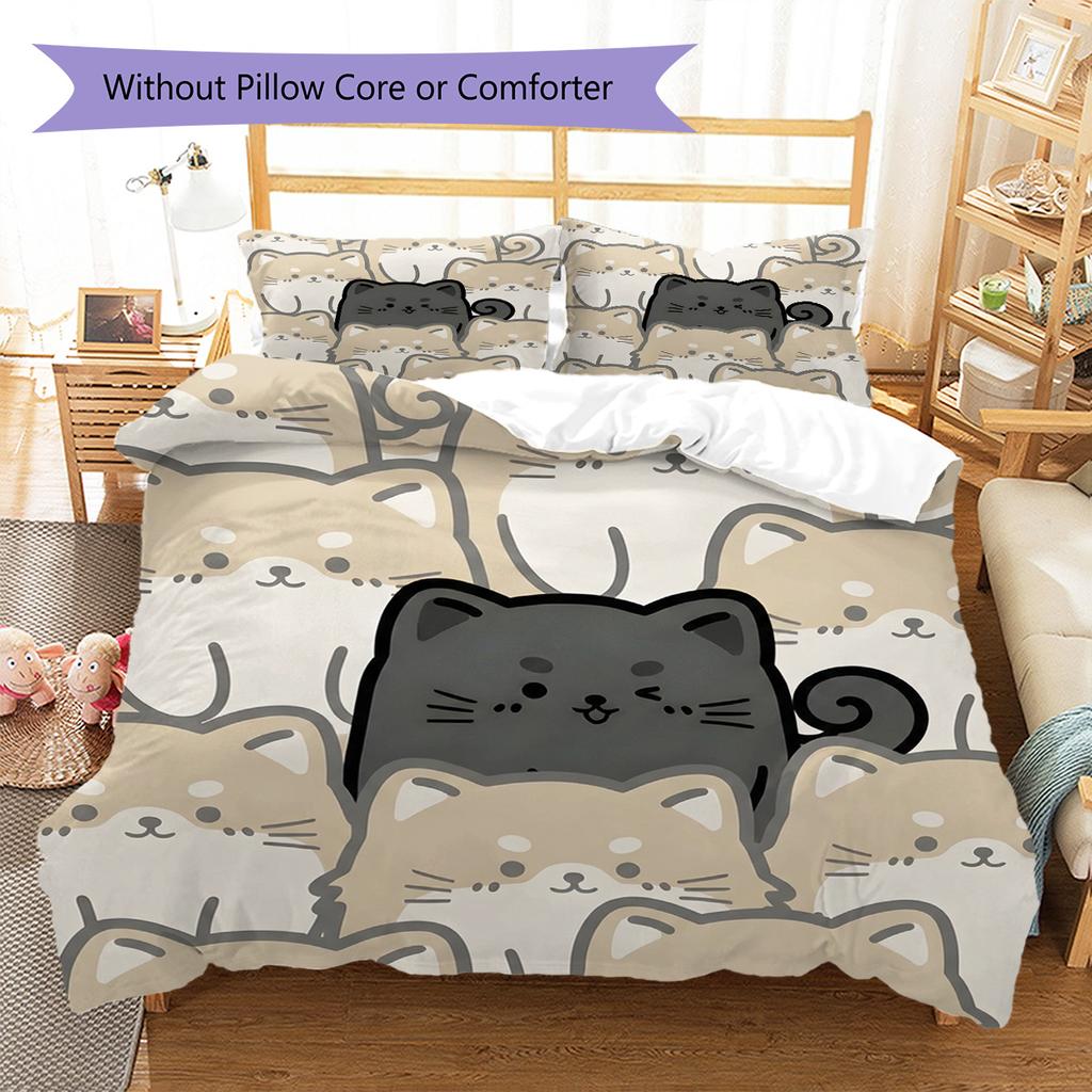 Shiba Inu Pattern Bedding Quilt Set Quilt Cover Pillowcase Home Decoration Birthday Gift (1 * duvet cover + 2 * pillowcase, without core)