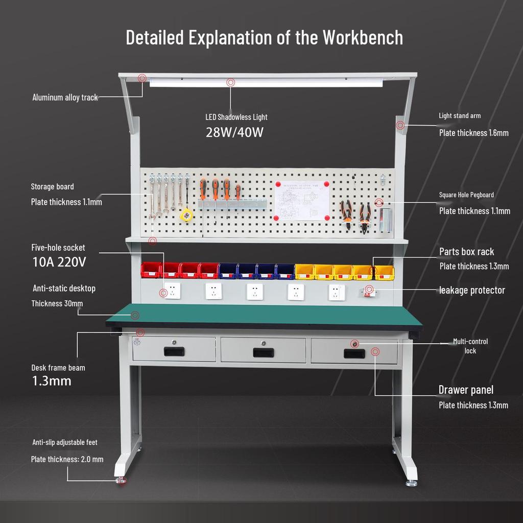 Industrial Double-Sided Anti-Static Inspection and Repair Workbench with Multi-functional Tool Table