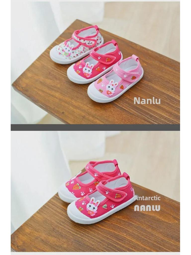 Nanlu Klettverschluss Canvas Cartoon Square Mouth Prinzessin Schuhe für Mädchen B813
