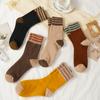 5 Pairs Women's Autumn Winter Thicken Mid-tube Socks Striped Warm Comfortable Socks Floor Socks