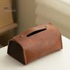 Desktop Tissue Dispenser PU Leather Box, Foldable Retro Style Holder, Office Desk Storage Bag Decorative Organizer, for Home Car Decor Space