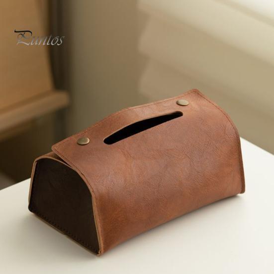 Desktop Tissue Dispenser PU Leather Box, Foldable Retro Style Holder, Office Desk Storage Bag Decorative Organizer, for Home Car Decor Space