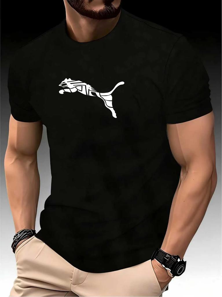 New Summer Luxury Men's Fashion Fox Leopard Print T-shirt Crewneck Casual Trend Y2K High-end High Quality Fitness Sports T-shirt