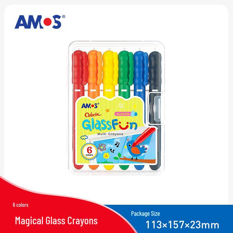 

AMOS 12-Color Safe Washable Crayons for Kids - Multi-Surface Drawing & Doodling