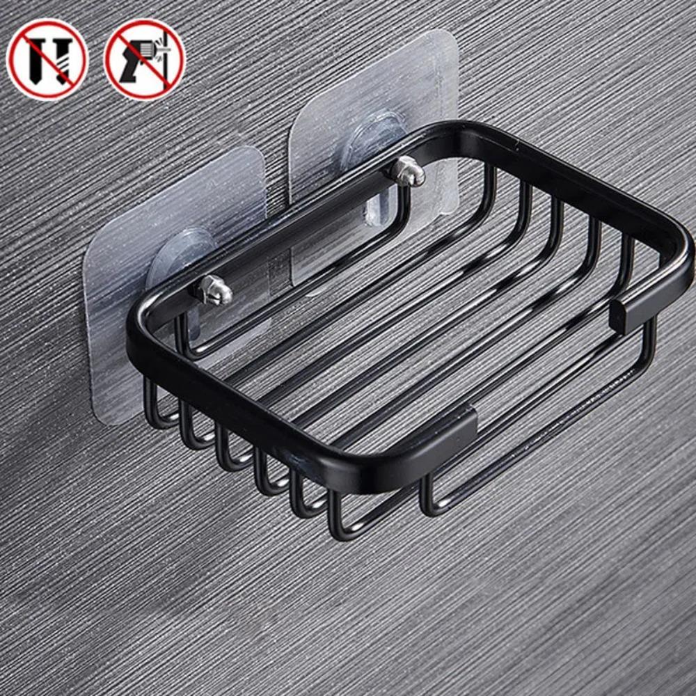 Quality Wall Mounted Soap Dish Self-adhesive Drill Free Soap Box Hollow Type Aluminum Metal Soap Holder Bathroom