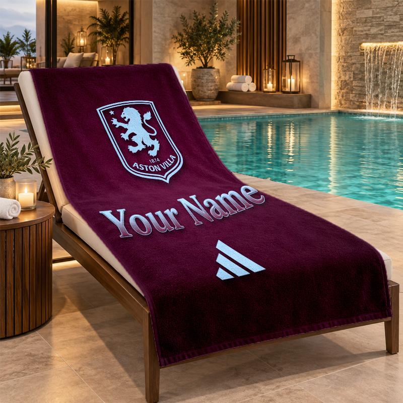 Niestandardowy Ręcznik Plażowy Aston Villa z Personalizowanym Tekstem Miękki Ręcznik Pływanie Podróż Kąpiel Prezent