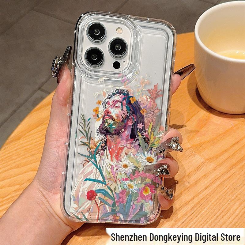 Retro Character Oil Painting Clear Phone Case for iPhone 13/14/15/16 & 11/12 Pro Max