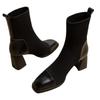 Botas de Cavalo Femininas Ins Pontudas Rosa Botas Skinny Inverno Novas Botas de Couro Envernizado Grossas com Salto Alto da Moda Botas Curtas