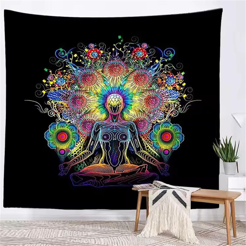 Indian Buddha Statue Meditation 7 Chakra Tapestry Wall Hanging Mandala Tapestries Psychedelic Yoga Background Cloth Blanket