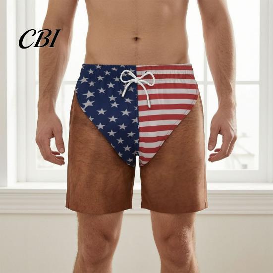 Patriottische Shorts Grappige Mannen Shorts, Amerikaanse Sterren en Strepen Zwembroek, Snel Droog Trekkoord Taille Board voor Zomer Strand