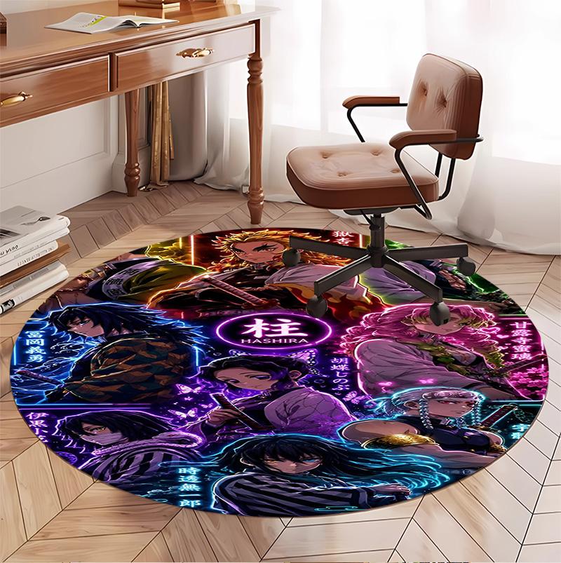Demon Slayer Pattern Round Rug, Indoor/Outdoor Mat, for Picnic, Gameroom, Bedroom, Office, Living Room, Home Decor Carpet, Birthday Gift