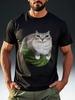 Men'S Fashion T-Shirt Featuring a Quirky 'Watermelon Cat Brainstorm' Print
