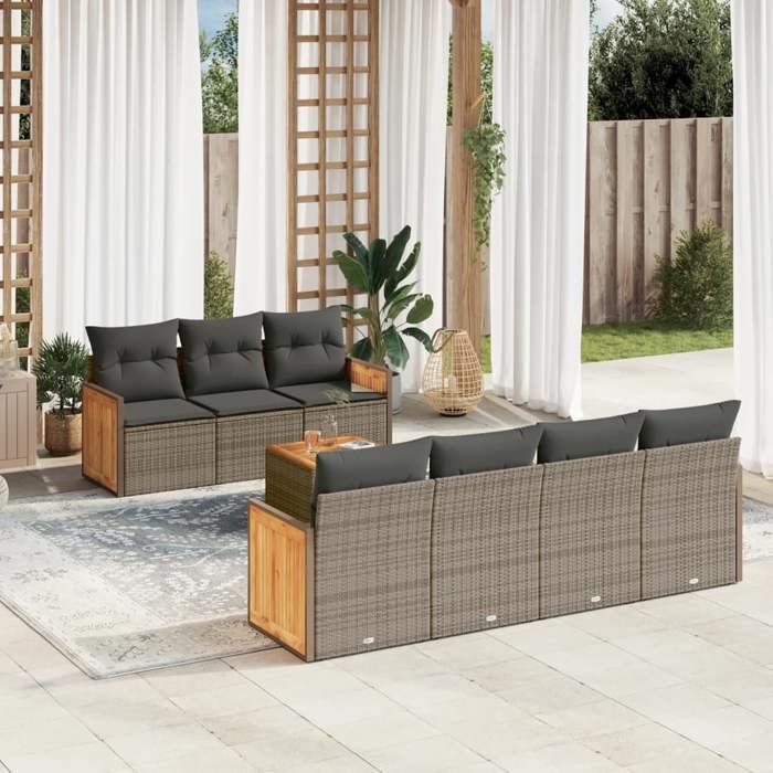 VidaXL Salon de Jardin avec Coussins 8 pcs, Canapés de Patio, Ensemble de Meubles, Mobilier de Terrasse Extérieur, Gris 3259890