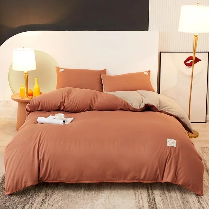 2024 new solid color double polished bed four-piece set Japanese bed sheet quilt cover mattress student kit multi-specification