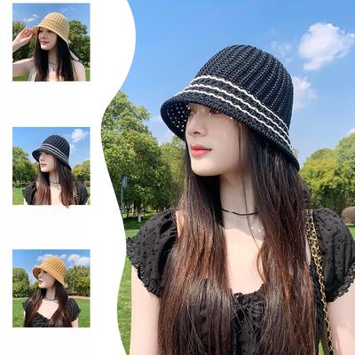 Korean Casual and Versatile Sun Shading Hollow Fisherman Hat Thin Braided Temperament Fashionable Fisherman Hat Women Spring and Summer Face Small