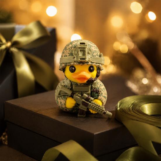 Unique Office Table Ornaments Tactical Yellow Duck Figurine, Resin Ornament with Camouflage Combat Desk Decor Gear, Soldier Statue for Home