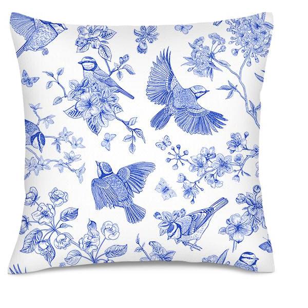 Home Decor Blue Floral & Bird Pattern Pillow Covers Pattern Cushion Cover Suitable For Sofa Bedroom Car Pillow Cover