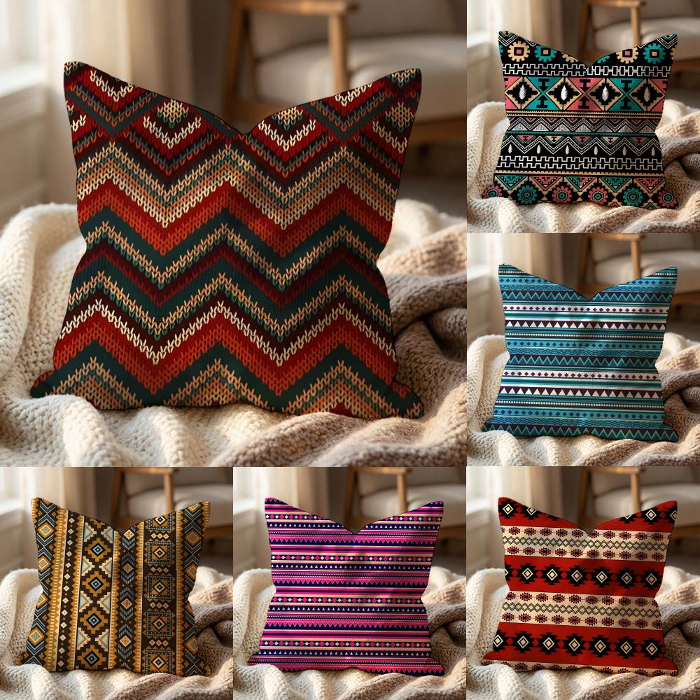 Retro Patterns Cushion Cover MultiScene Pillow Cover for Home Car Reversible Soft Durable for Daily Use