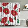 Waterproof Bath Curtains with Floral Print Featuring Red Poppies and Green Leaves Decorative Shower Liners for Bathroom Decorati
