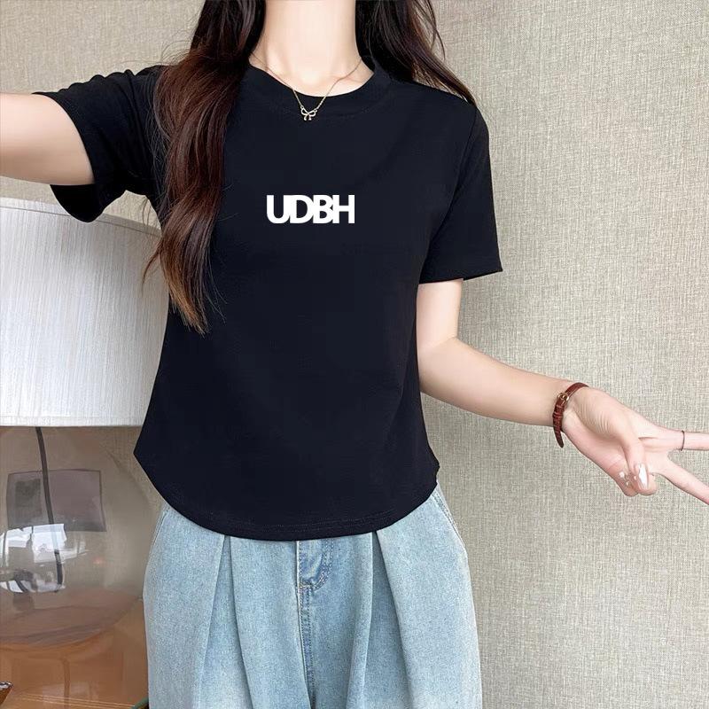 

Irregular short-sleeved t-shirt women s 2025 summer new small cotton loose-print crew neck front shoulder top trendy M