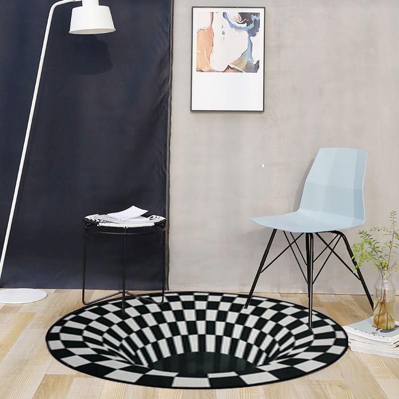 

Белый Черный Овальная Сетка 3D Иллюзия Воронка Бездонная Яма Ковер Мат Нескользящий Middle Back,40*60cm