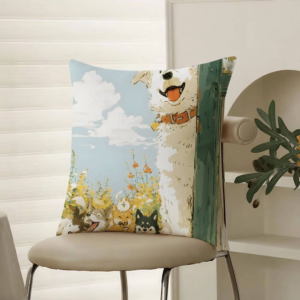 Niedliche Hunde Einladung Spiel Kissenbezug Komfort Sofa Bett Seidig elegant Verdeckter Reißverschluss Dekorative Kissenhülle
