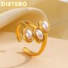 DIEYURO 316L Stainless Steel Fashion Simple Golden Branches Leaves Inlaid Pearl Ring For Women New Ring Jewelry