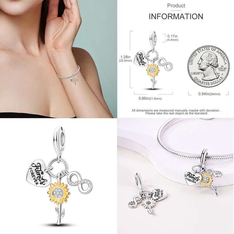 Breloques Compatibles Pour Bracelet DIY Argent 925 Série Jaune Cœur d'Amour Tournesol Lune Chat Breloques Vente Chaude S925 Fabrication de Bijoux DIY