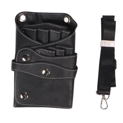 Hair Scissors Pouch Double Layer Waterproof PU Leather Hairdressing Tool Bag with Belt for Salon