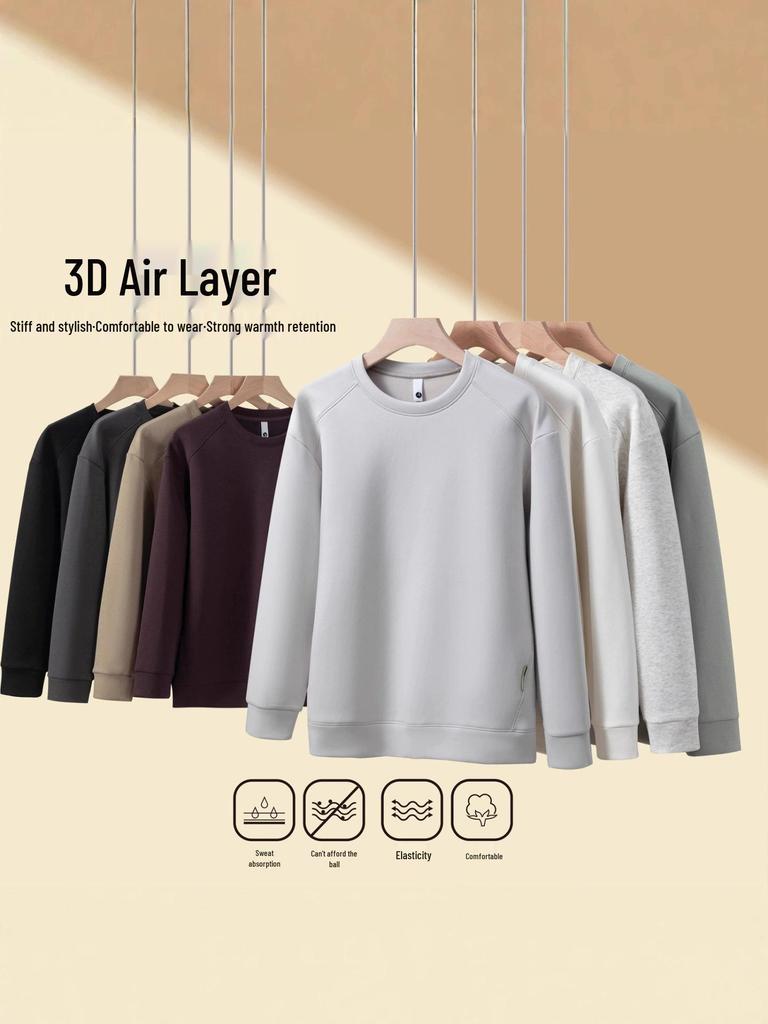 Men's Raglan Hoodie: Casual Round Neck, Long Sleeve, Plus Velvet, Thickened Base Layer for Spring, Autumn, and Winter.