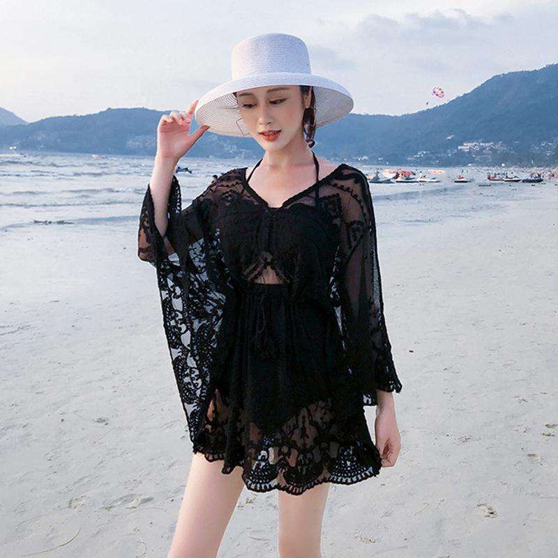 

Кружевное пляжное платье в европейском и американском стиле: Юбка для купальника и куртка бикини для женщин One Size чёрный