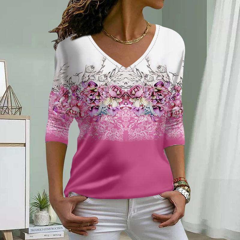 Verwelkte Blätter im Herbst-Print Damen-T-Shirts Damen-Tops Langarm-V-Ausschnitt-Pullover Femme-T-Shirts T-Shirt für Frauen