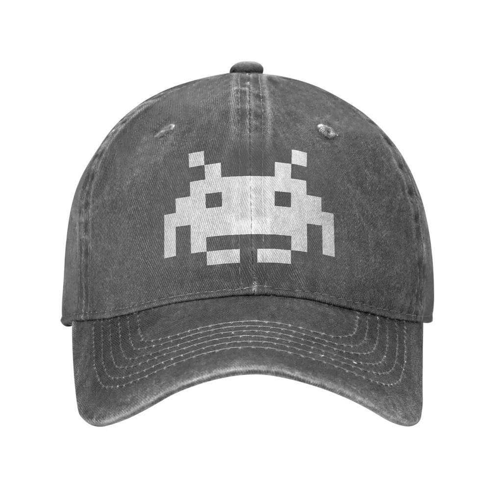 Washed Baseball Cap Space Invaders Summer Trucker  For Unisex Men Shooting Video Game Print Kpop Sun Baseball Caps