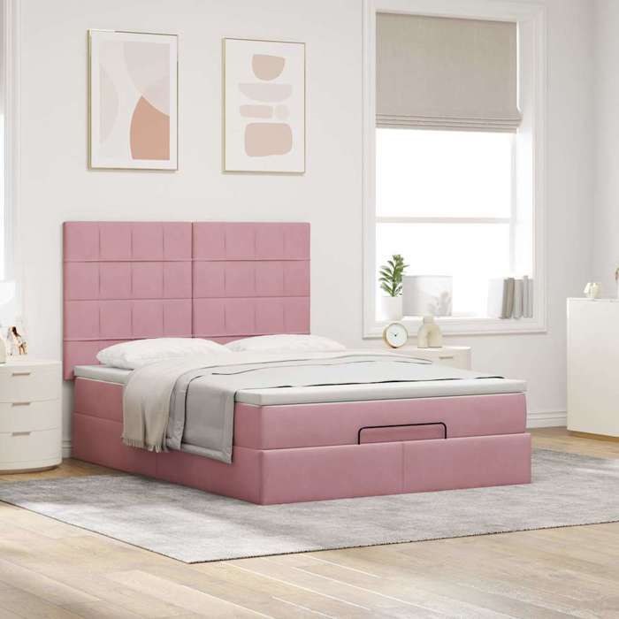 Maison Exclusive - Ottomanischer Bettrahmen mit rosa Matratze 140x190 cm Samt