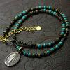 Silver One se Virgin Mary Necklace with Miraculous Medal, Turquoise, and Black Spinel [43cm Long] Natural Stone Beads for Men
