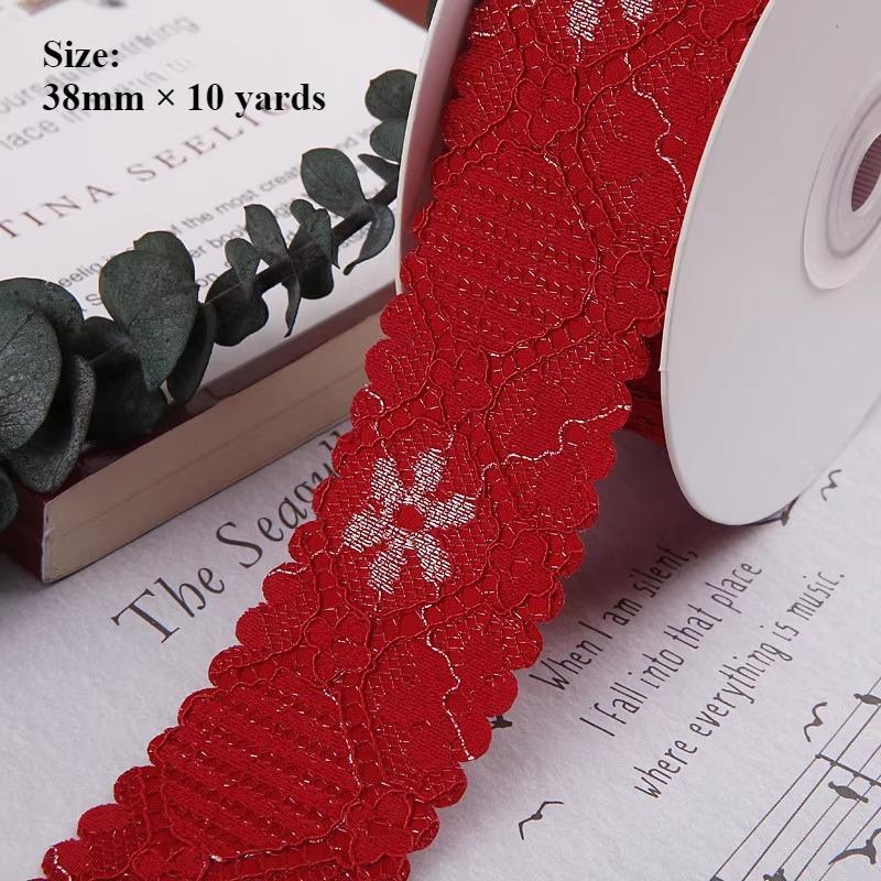 10 Yards 38mm Gold/silver Lace Silk Screen with Glossy Handmade Bow Hair Accessories Clothing Fresh Flowers Decorative Ribbons