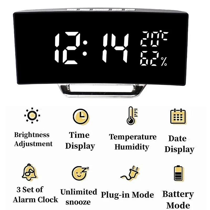 Mirror Digital Alarm Clock Temperature Date 2 Levels of Brightness Adjustment Snooze Table Clock 12/24H Night Mode LED Clock