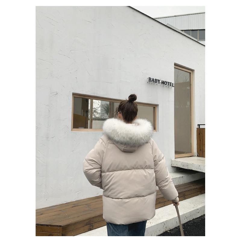 Women S Short Loose Fit Cotton Padded Coat With Big Fur Collar Winter Casual Style