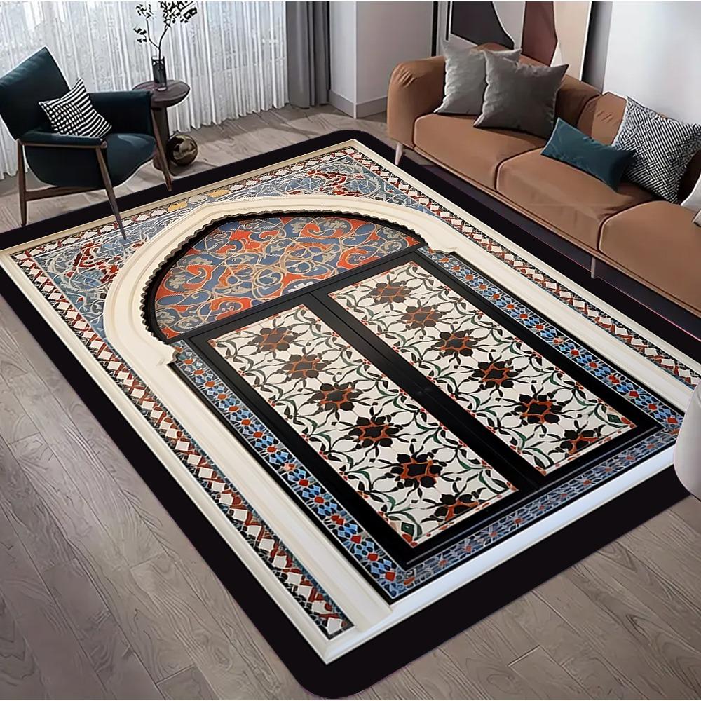 Arabian Palace 3D Carpet Mat Rug Blue Gold Geometric Pattern Floor Decor for Living Room Home Decoration Carpets for Living Room