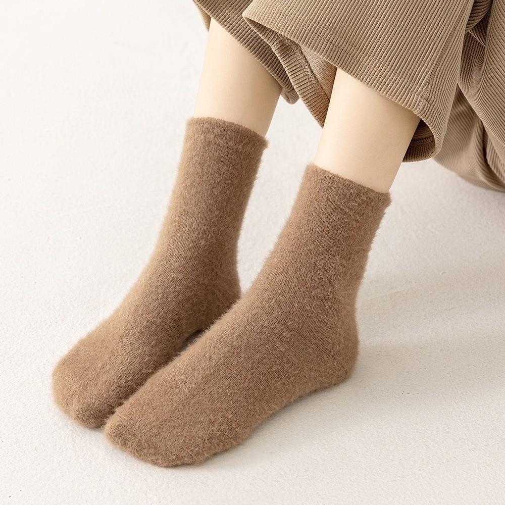 Solid Fleece Lined Socks Thickened Plush Socks New Faux Mink Fleece Warm Socks Winter Wear