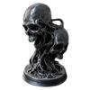Unique Resin Desktop Decor 3D Printed Double Skull Ornament, Twisted Skeleton Figurine, Gothic Matte Black Statue for Halloween Home Bar & Horror