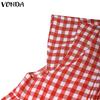 VONDA Women Sleeveless Ruffled Patchwork Plaid Casual Tank Tops Blouse
