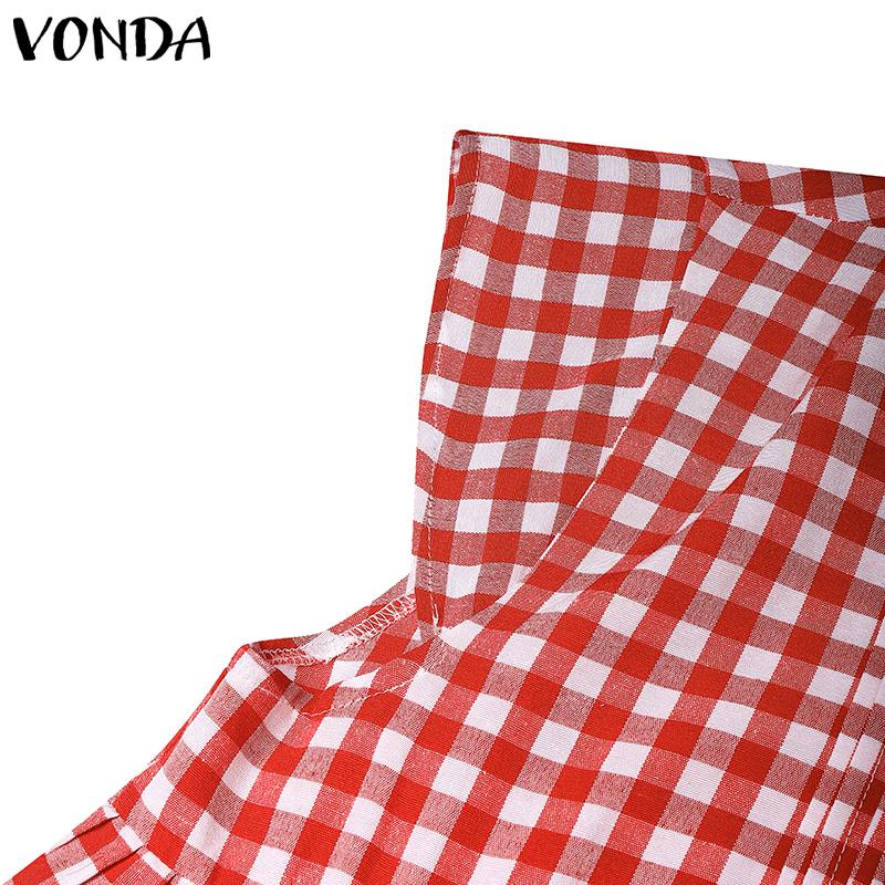 VONDA Women Sleeveless Ruffled Patchwork Plaid Casual Tank Tops Blouse