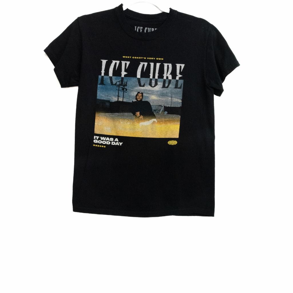 Ice Cube Damen Schwarzes T-Shirt Grafikdruck Kurzarm Rundhalsausschnitt Baumwolle S