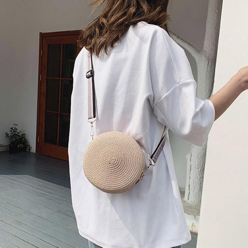 Yogodlns litterære strå strå rund veske for kvinner Sommer vevd crossbody veske Reiseferie Strandvesker Casual Rattan Straw Tote