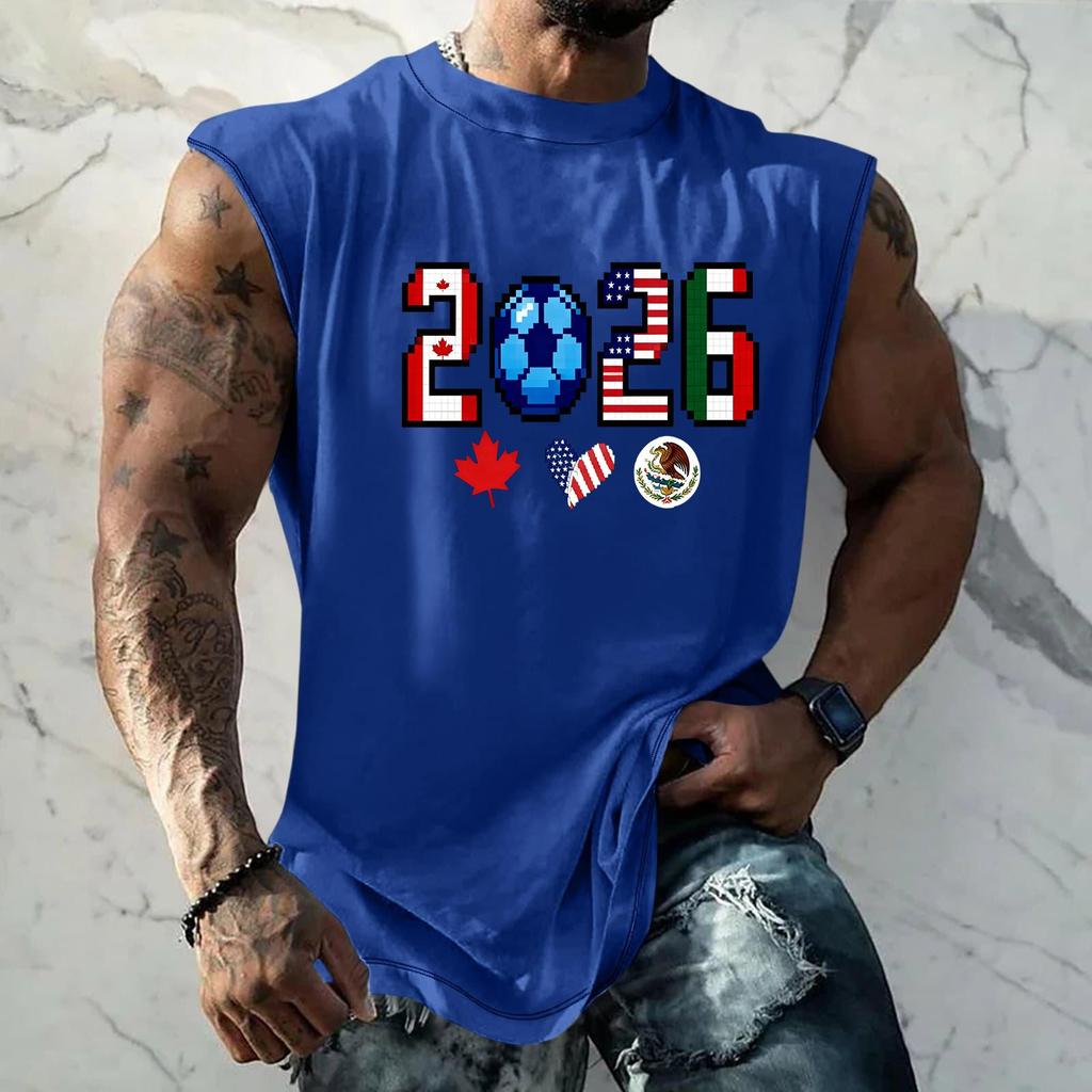 Men's Sleeveless Basic Muscle Tank Top Loose Fit Soccer Themed Graphic Print Summer Casual Athletic Shirt for Daily Wear