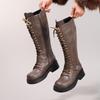 Thick-soled Knee-length Boots Women's Round Head Thick Heel High Knight Boots Lace-up Casual Knee-length Locomotive Boots